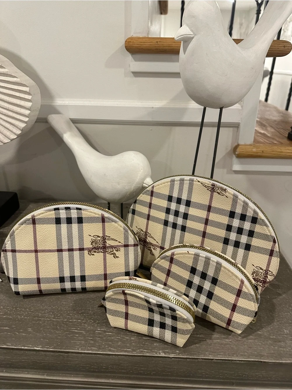 Set of 4 plaid cosmetic make up bags! Brand new!
